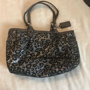 Silver/black ocelot coach purse